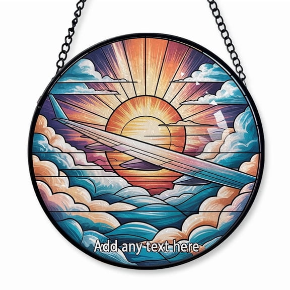 Airplane Wing View Stained Glass Suncatcher Window Hanging – Personalized Window Hanging for Travel Lovers, Families, Friends or Couples, Christmas 2025 Keepsake