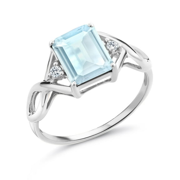 Gem Stone King 2.70 Ct Emerald Cut Sky Blue Topaz White Topaz 925 Sterling Silver Ring (Size 7)