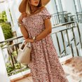 thumbnail image 5 of USSUMA Pleated Floral Print Beach Dresses for Women Casual Summer Off Shoulder Short Sleeve Plus Maxi Sundresses Women Flowy Swing Long Boho Vacation Sun Dress Wedding Guest, 5 of 7