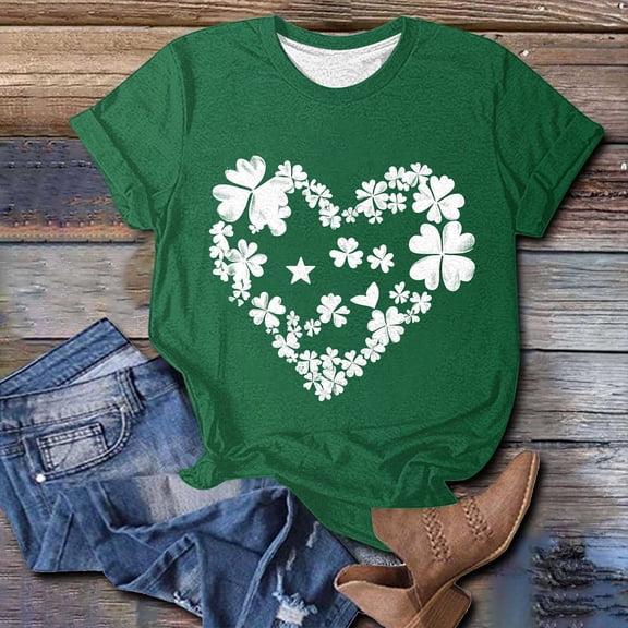 mihongmao Shamrock Print T Shirts for Women Ladies and Gentlemen's Casual St. Patrick Print Short Sleeved Round Neck Top Green S