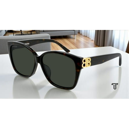 BALENCIAGA BB0135SA 002 Squared Havana Solid Green 59 mm Women's Sunglasses