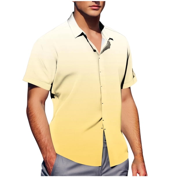 Mens Casual de Manga Corta Botón Abajo Camisas de Impresión Turndown Cuello Botón Camisa Poliéster, Moda de Verano Superior para Hombres Al Aire Libre