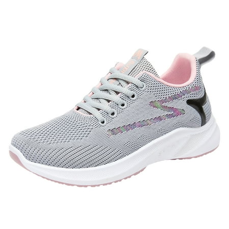

Cathalem Fashion Spring And Summer Women Sports Shoes Flat Bottom Soft Bottom Non Slip Mesh Breathable Lace Up Comfortable Outdoor Hiking Shoes Grey 40