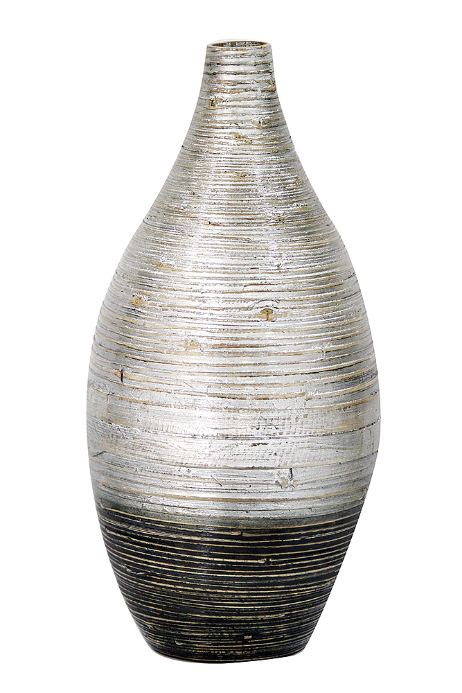 20 Spun Bamboo Vase Bamboo In Distressed Silver And Black