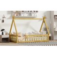 thumbnail image 6 of Newest Twin Tent-Style Floor Bed Frame with Safety Rails, Natural Rubber Wood Platform, Low Profile Teepee Design for Modern Rooms, 6 of 12