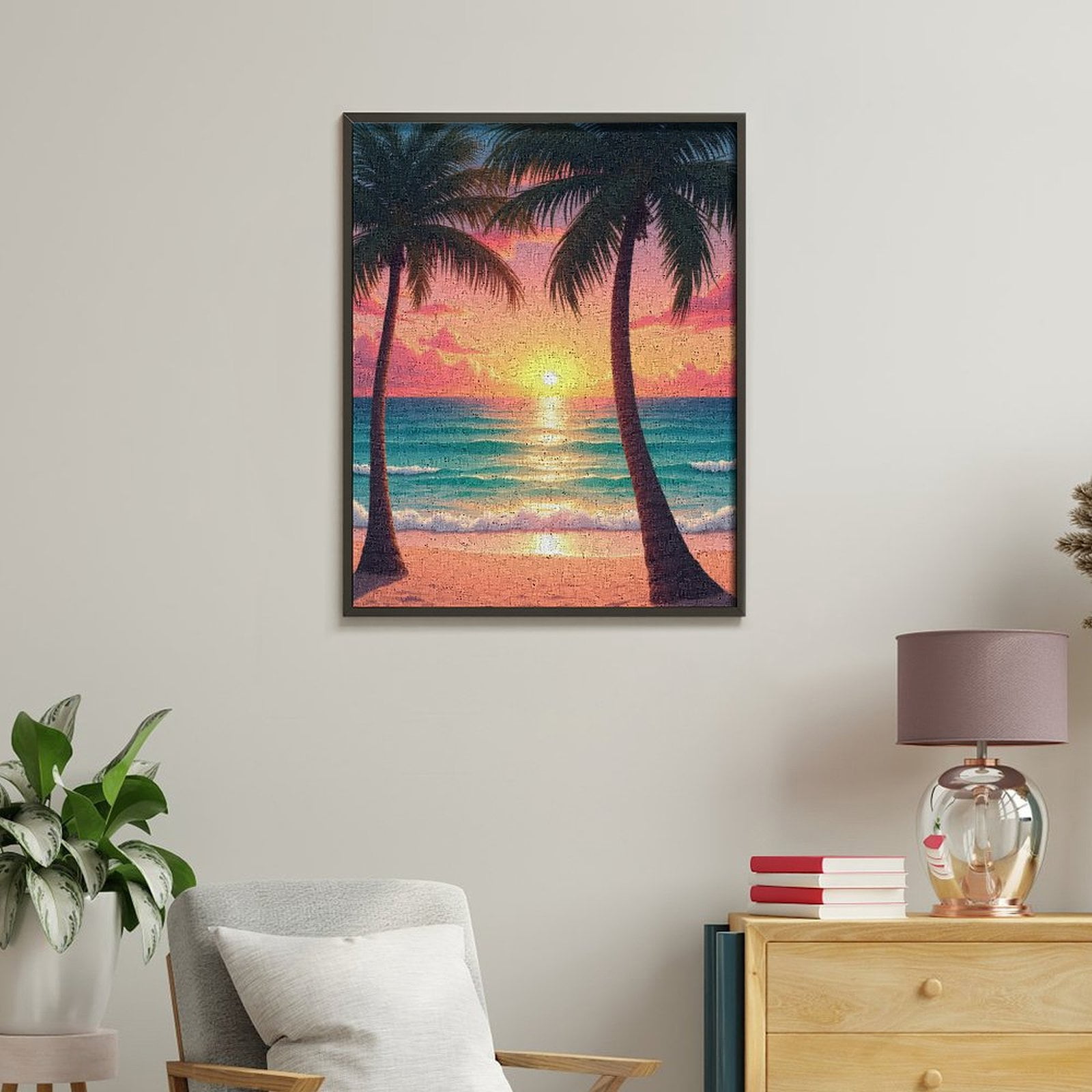 Paint by Numbers Kit for Adults, Tropical Beach Sunset Palms Ocean Paint by Numbers, Easy Paint by Numbers Kit for Adults Beginner, DIY Adult Paint by Number Kits on Canvas, Home Decor
