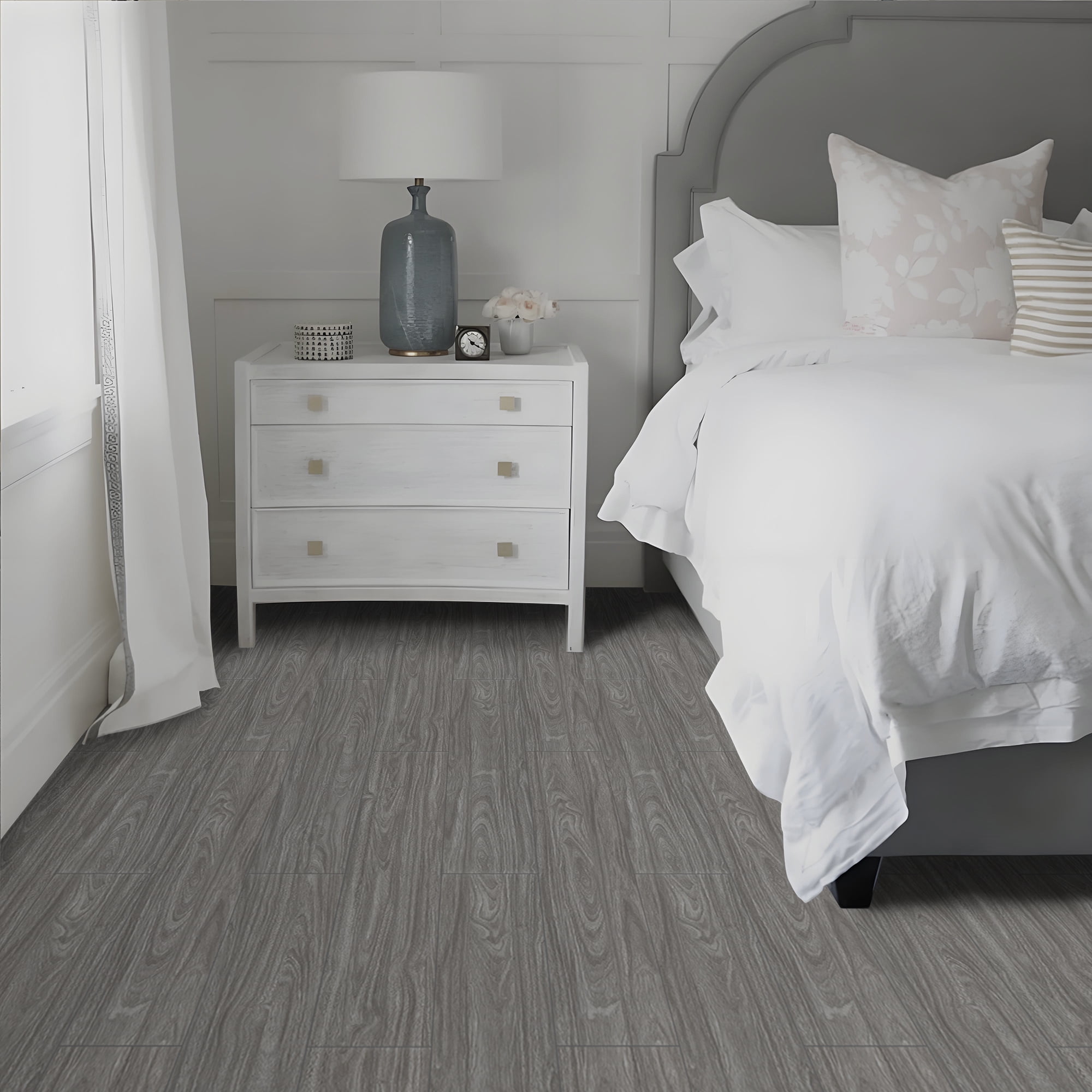 (4 pack) UMIGGEE Gray Peel Stick Flooring 35-in x 5.7-in x 1.0mm 10-Pcs Vinyl Flooring Wood Grain Floor Tiles Easy to Install for Bathroom Kitchen Living Room Home Decor