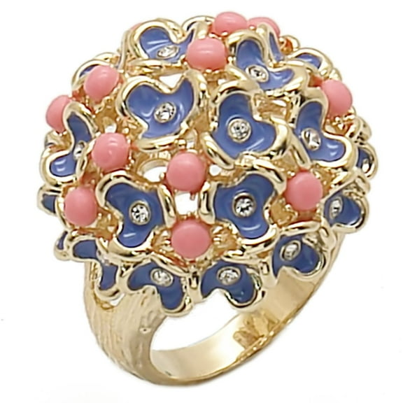 Luxe Jewelry Designs Women's Gold Plated Ring with Semi-Precious Tourmaline Rose White Corals - Size