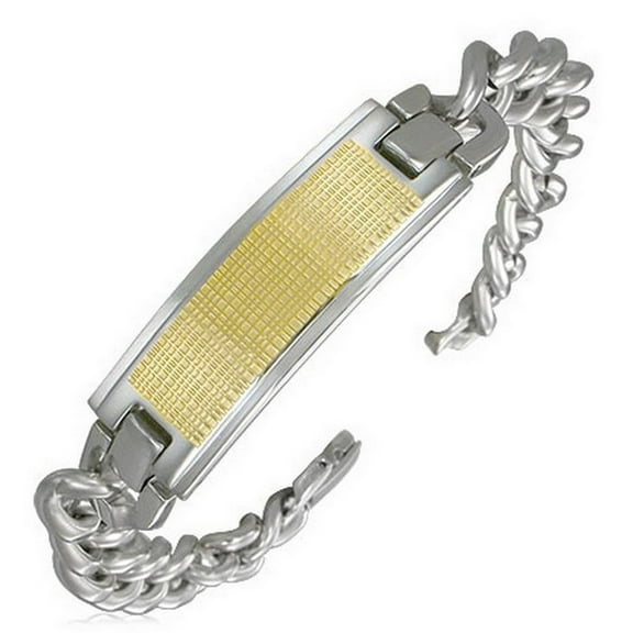 Stainless Steel Link Chain Silver Yellow Gold Two-Tone Mens Bracelet