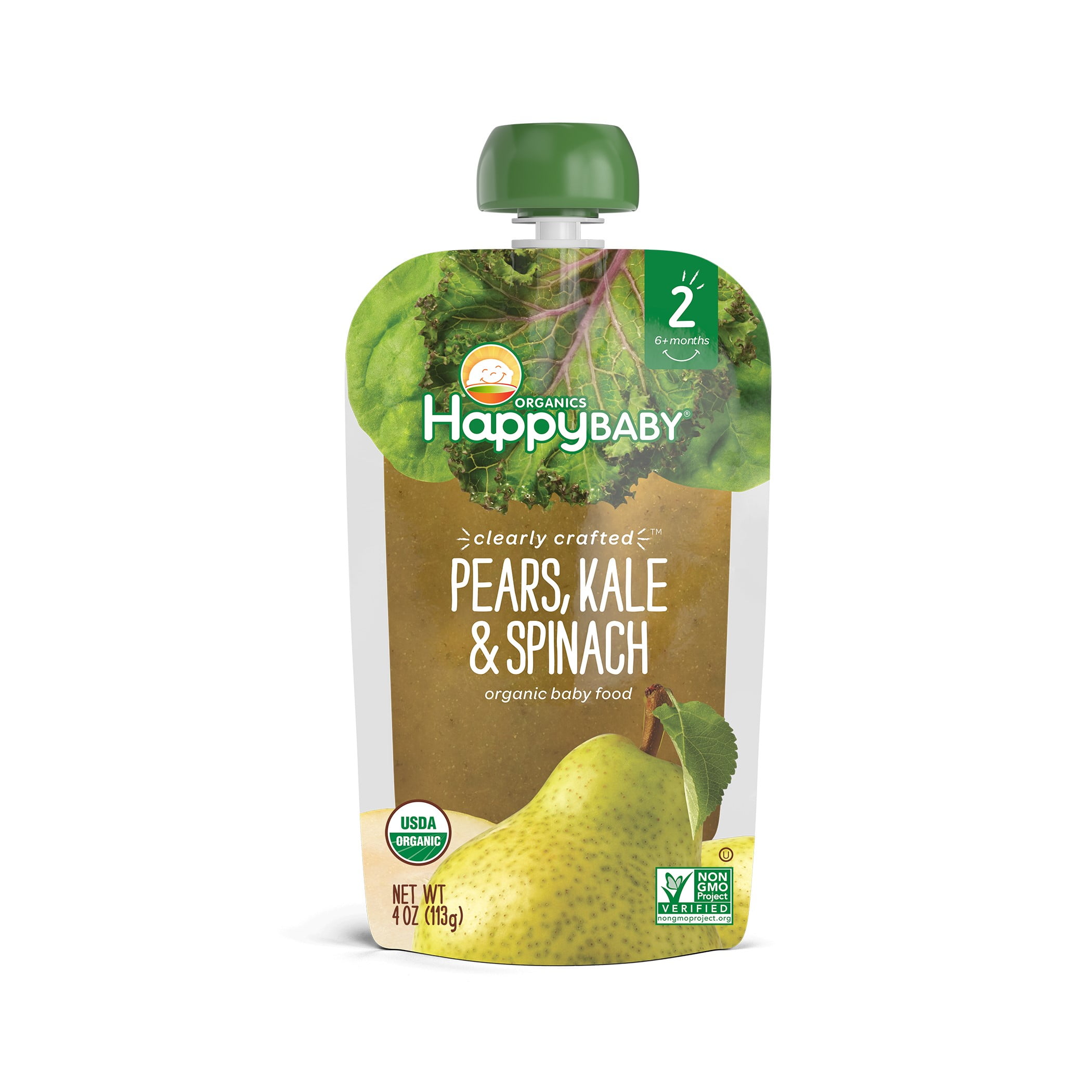 Happy Baby Organic Stage 2 Baby Food, Pear Kale & Spinach, 4 oz Pouch