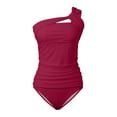 thumbnail image 4 of HNMKIU Swimsuits for Women One Shoulder Gather Detail Tankini Top with High Waist Shorts Two Piece Set Womens Swimwear RD1，M, 4 of 6