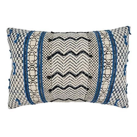Fennco Styles Boho Rug Design Cotton Decorative Throw Pillow 16 W x 24 L - Blue Geometric Cushion for Home Couch Living Room Office and Bedroom Decor