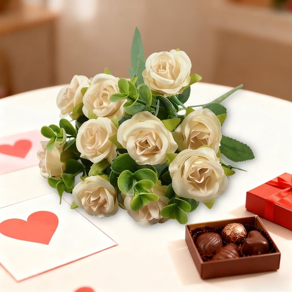 Tuvgenk Beige Artificial Rose Bouquet - Small Decorative Silk Flowers for Weddings & Home Decor