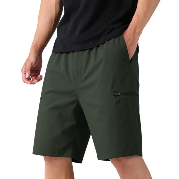 Homeyce Men Cargo Shorts Knee Length Elastic Waist Shorts Long Blew Knee Capri Big and Tall 3/4 Pants Multi-Pocket Casual Hiking Relaxed Fit Hiking Pants,Green 2XL