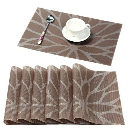 

LASHALL KITCHEN Placemats For Dining Table Washable Placemat Set Of 6 Heat Resistant Woven Vinyl Non-Slip Kitchen Table Mats Wipe Clean