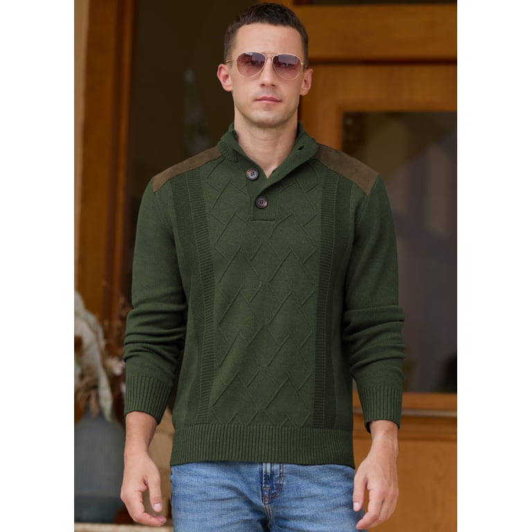 Iceglad Men's Knit Pullover Sweater Stand Collar Button photo 3