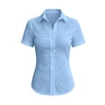 thumbnail image 4 of vdgthytj Button down Shirts for Women Lapel Collared Trim Waist Short Sleeve Slim Fitted Summer Business Casual Work Tops, 4 of 6