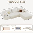 thumbnail image 2 of Cloud Couch Sectional, 96" L-Shaped Sofa, No Assembly Corduroy Couch with Chaise for Living Room,White, 2 of 9