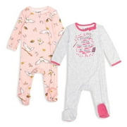 Harry Potter Hedwig Owl Infant Baby Girls 2 Pack Sleep N' Play Coveralls Pink/White 24 Months