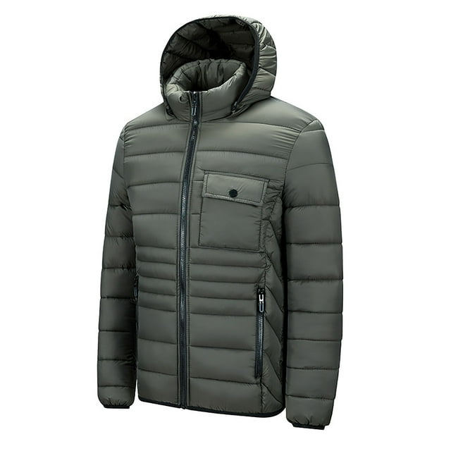 Styesk Jackets for Men Zipper Up Warm Jackets Plus Size Outdoor Work Coats Solid Color Hooded Puffer Jacket Casual Comfy Wind Breaker Jackets with Pockets