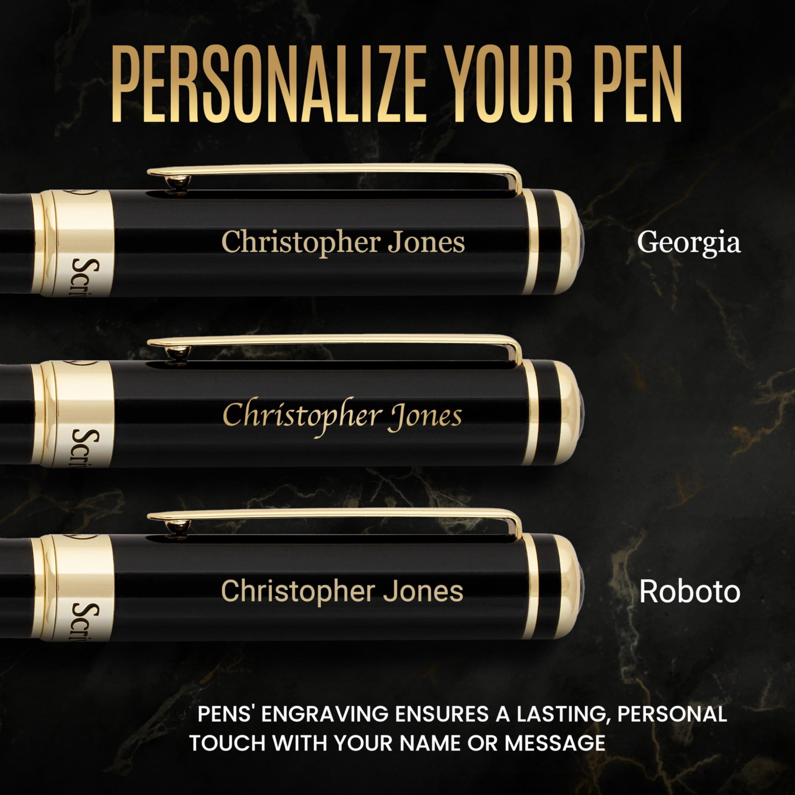 Personalized Black Rollerball Pen - Stunning Luxury  Jet Lacquer & Real Schmidt Ink Refill Engraved Roller Ball Gift For Men Women Custom Name Engraving