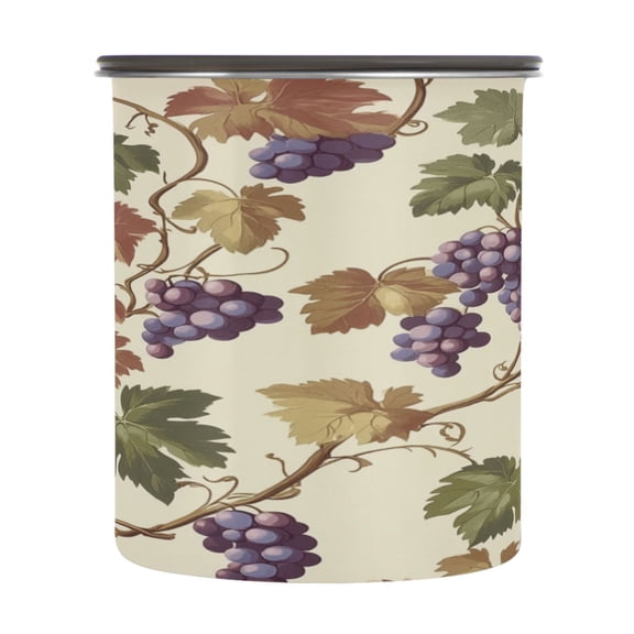 Wobogo Grape Seamless Picture Food Storage Jars 304 Food Grade Stainless Steel Canisters With Vacuum Airtight Lids for Coffee Snacks Nuts Cereal 900ML