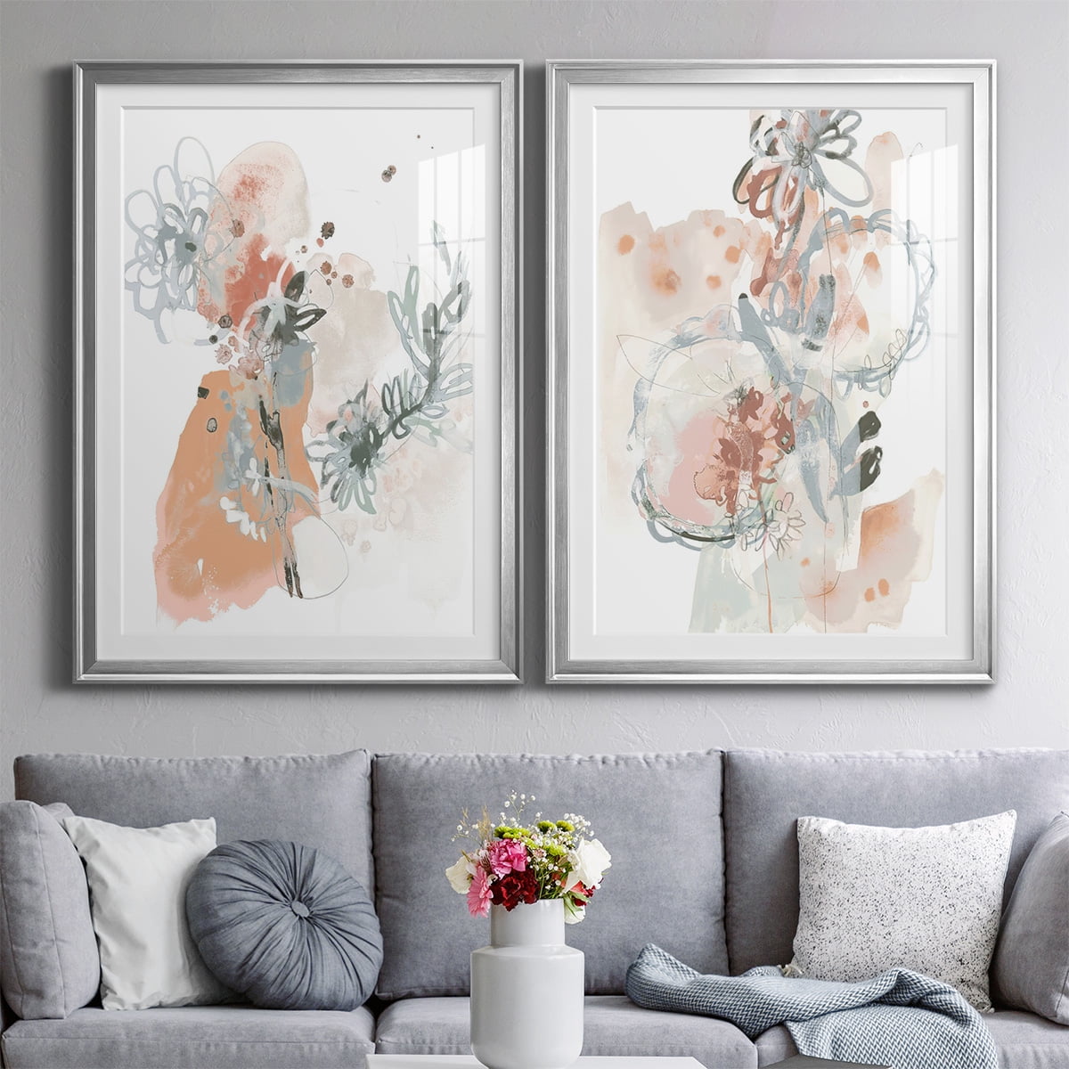 Wexford Home Petal Drift I Premium Framed Print, 22.5" x 30.5" - Ready to Hang, Silver (Set of 2)