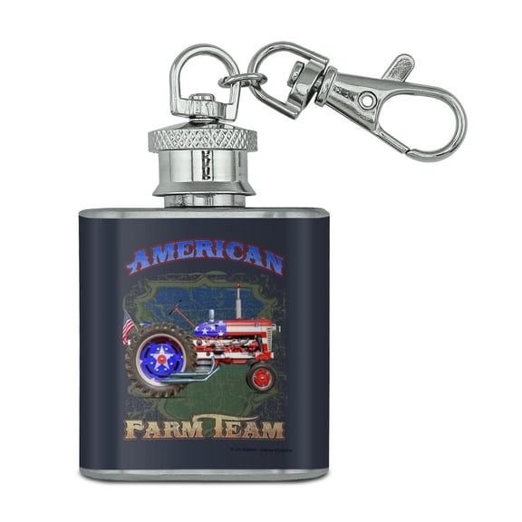 Farm Tractor American Team USA Flag Farming Stainless Steel 1oz Mini Flask Key Chain
