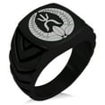 thumbnail image 1 of Stainless Steel Okubo Samurai Crest Chevron Pattern Biker Style Polished Ring, 1 of 1