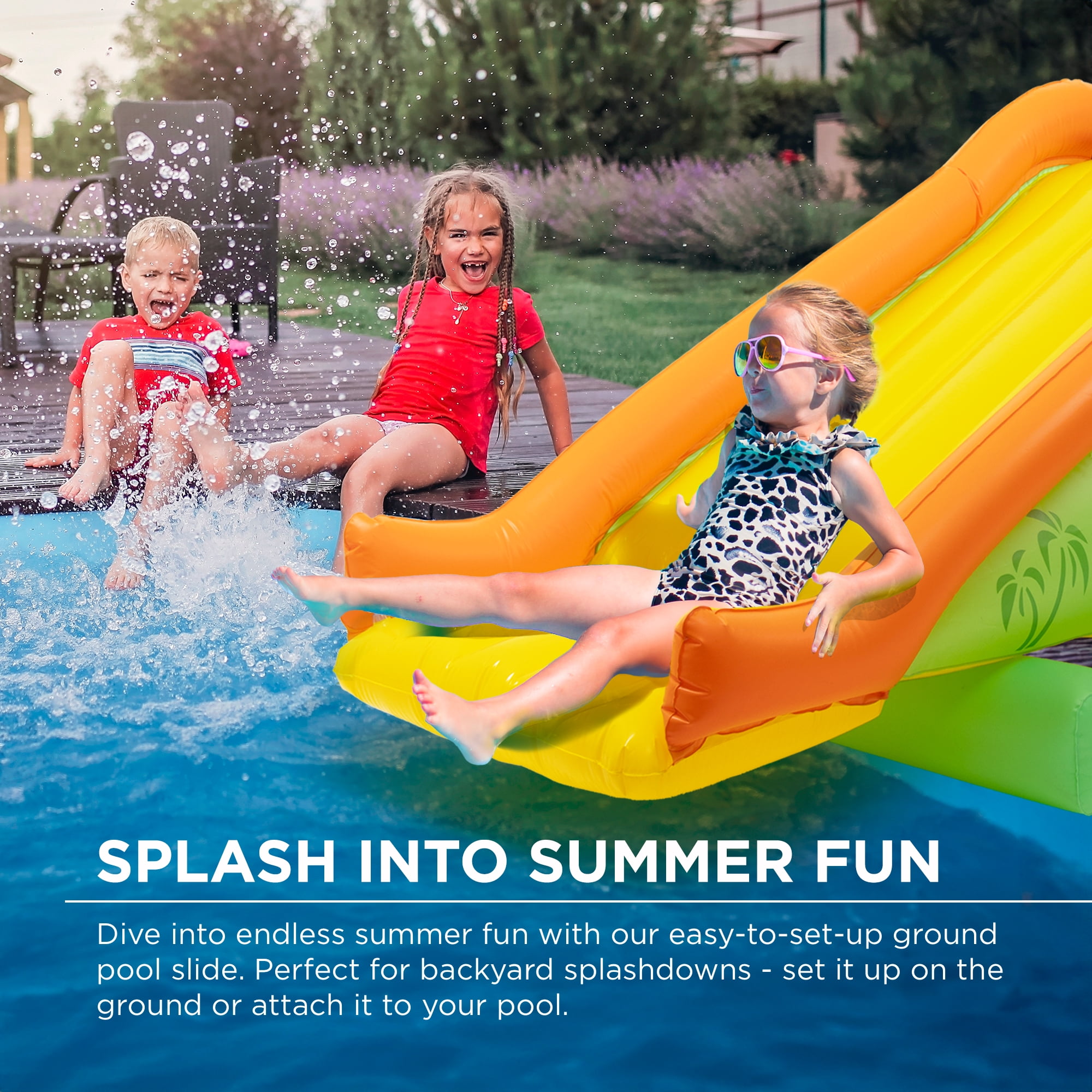 Merkury Innovations 102.25" Inflatable Pool Slide for Kids with Soft Landing Pad - Summer Water Fun