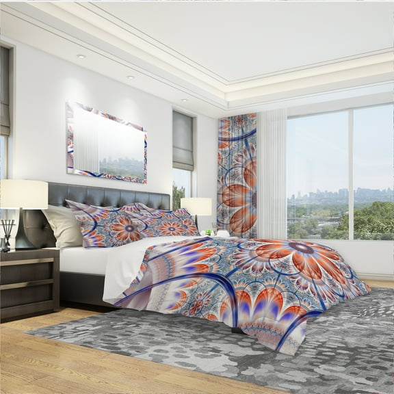 Designart 'Brown and Blue Large Fractal Flower' Modern & Contemporary Duvet Cover Set