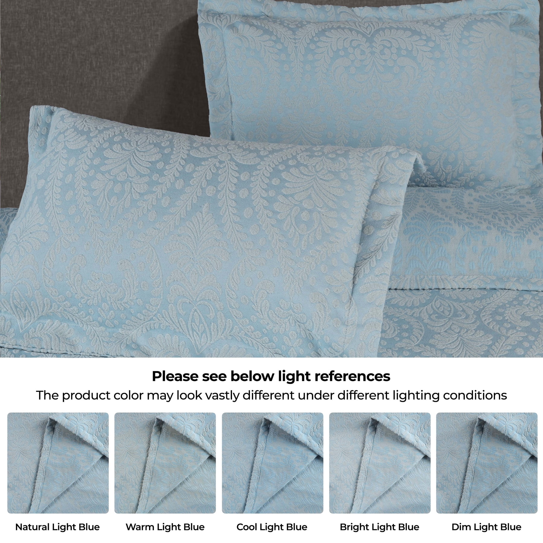 Superior 3 Piece Aspen Cotton Blend Bedspread Set, Floral Design Bedspreads, King, Light Blue
