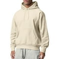 thumbnail image 1 of Innerwin Sweatshirts Drawstring Men's Hoodies Fall Solid Color Thick Hooded Sweatshirt Apricot L, 1 of 3