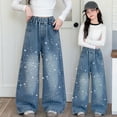 thumbnail image 5 of Gubotare Girl Jeans Girls Streetwear Denim Cargo Pants High Waist Length Baggy Wide Leg Jeans with Multi Pockets Size 13-14 (Blue,13-14 Years), 5 of 6