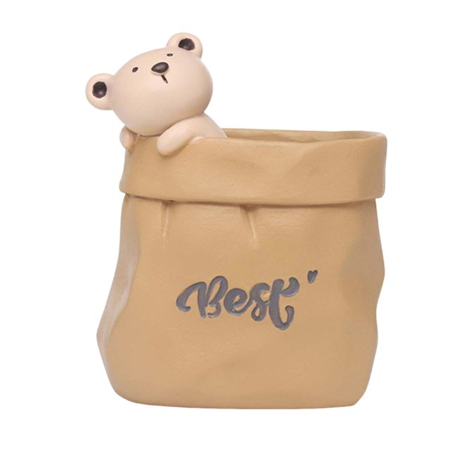 Flower Pot, Planter Retro Flowerpot For Home Desk Tabletop Herbs Plant Bear Brown
