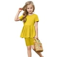 thumbnail image 5 of tarylea Toddler Baby Girls Clothes Short Sleeve Pleated a Line Midi Dress with Knee Length Dance Undershorts Summer Outfits, 5 of 8