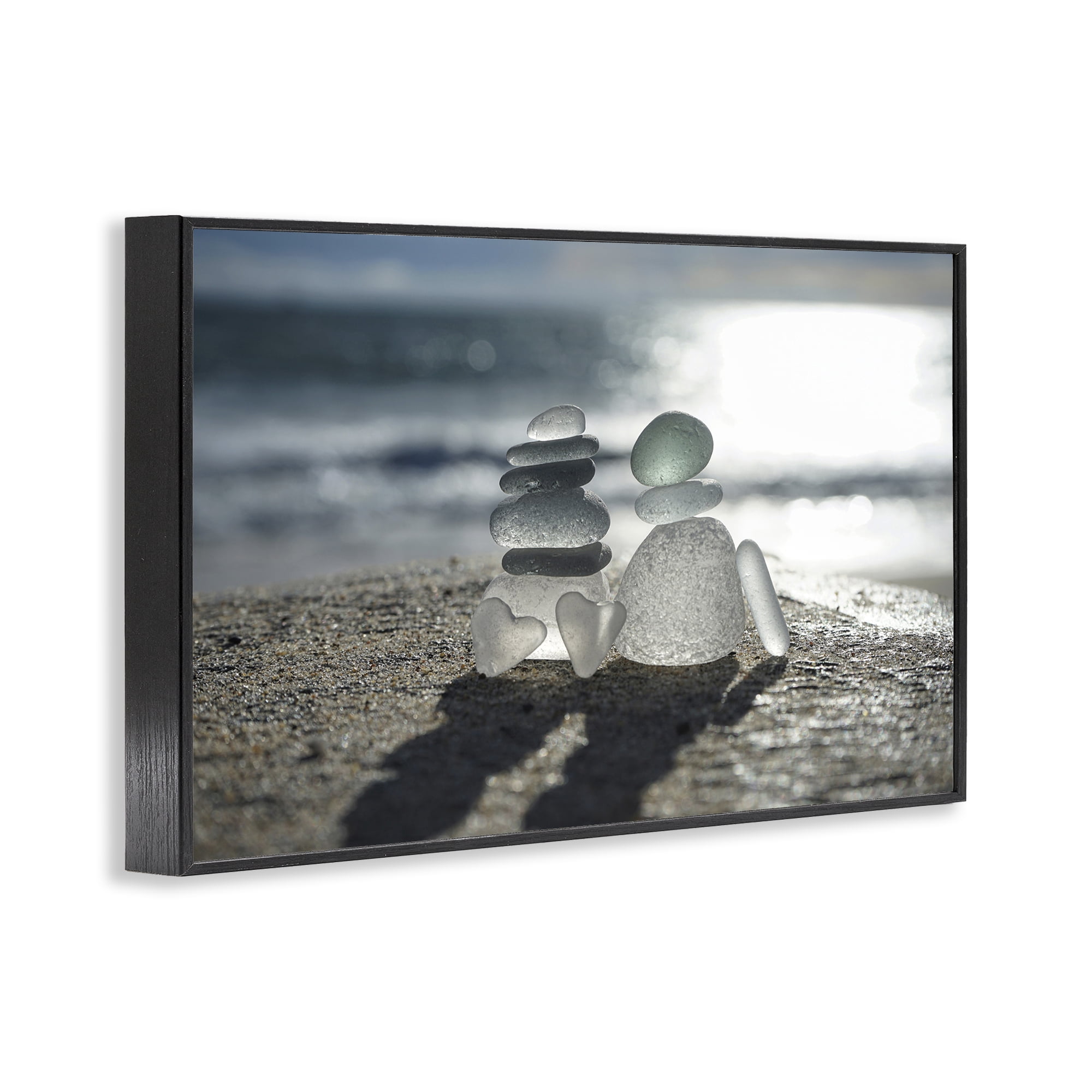 Stupell Industries Zen Sea Glass Hearts Black Framed Giclee Art, design by LMarie Allen