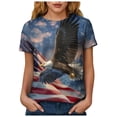 thumbnail image 5 of felwors Women's Casual Patriotic Graphic T-Shirt – USA Flag, Eagle, Statue of Liberty & Fireworks Print, Short Sleeve Crew Neck Tee for 4th of July Events (Brick Red, M), 5 of 8
