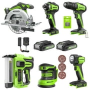 Greenworks New 24V Carpentry 6 Power Tool Combo Kit with Two 2Ah Batteries & Charger