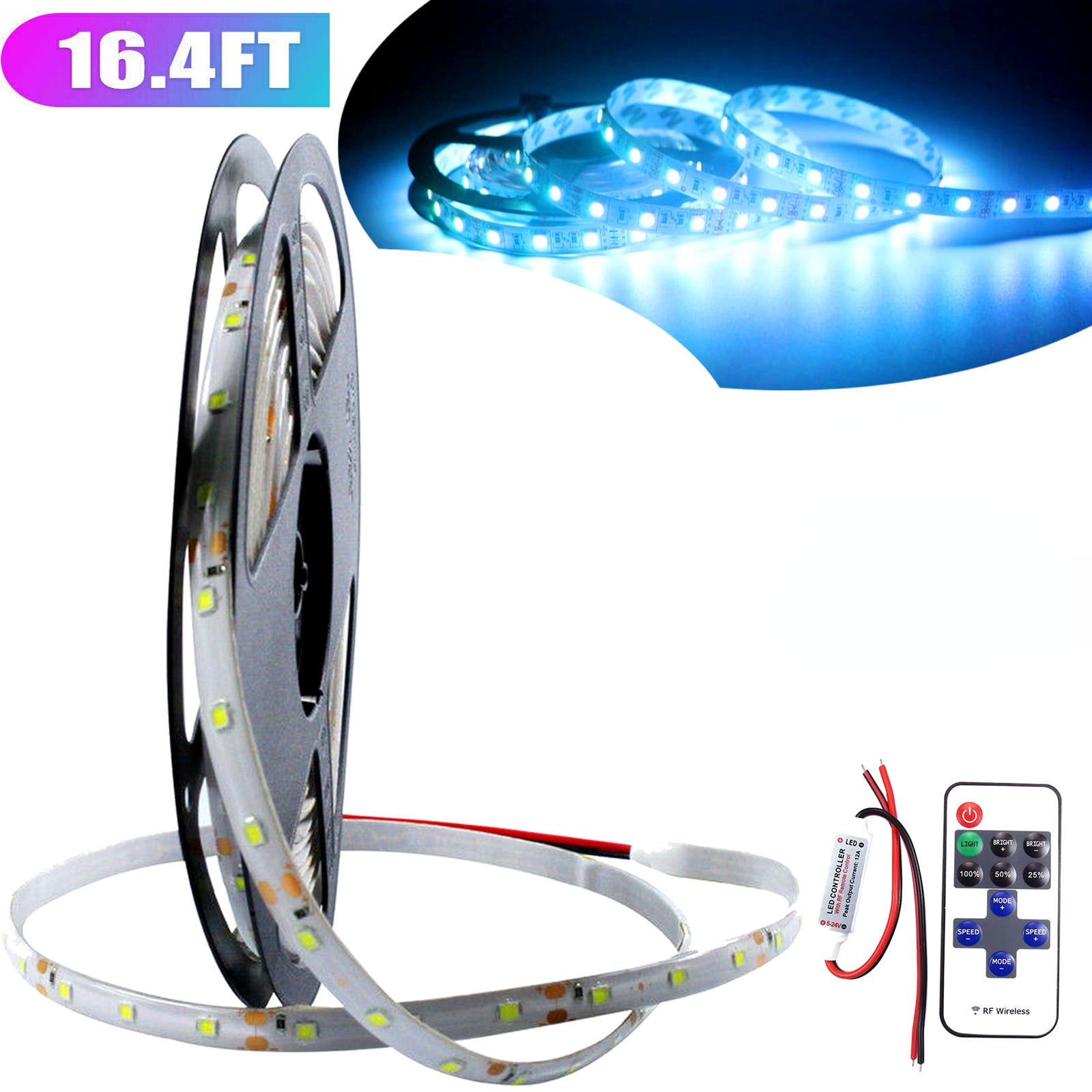 Obndvu Blue 16.4ft LED Strip Lights Kit with RF Remote 2835 Tape Lights ...