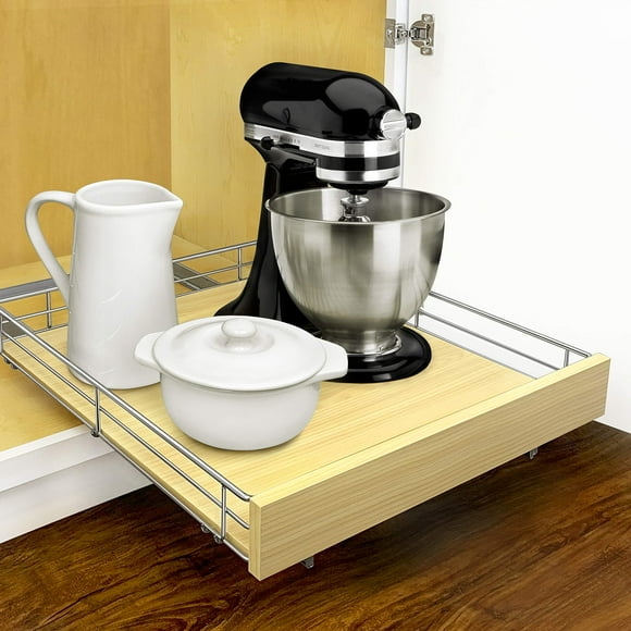 LYNK PROFESSIONAL® SELECT™ Pull Out Cabinet Organizer - Slide Out Pantry Shelves - Sliding Storage for Inside Kitchen Cabinet or Under Sink - Roll Out Drawer for Pots, Pans - 20" x 21" - Wood-Chrome