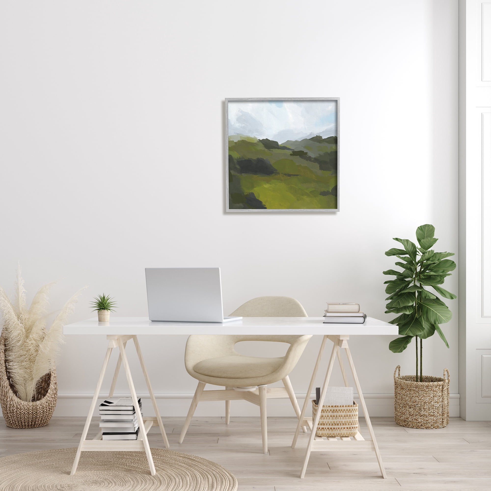 Stupell Industries Cloudy Hill Top Horizon Contemporary Green Foliage Landscape Painting Gray Framed Art Print Wall Art, 24 x 24