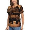 thumbnail image 2 of Women's V Neck T Shirts Casual Short Sleeve Tops Blouse, Rustic Lodge Cabin Bear Southwestern Vintage, 2 of 6