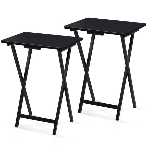 PJ Wood Folding TV Tray Table - Collapsible Portable Design - 2 Piece Set, Black