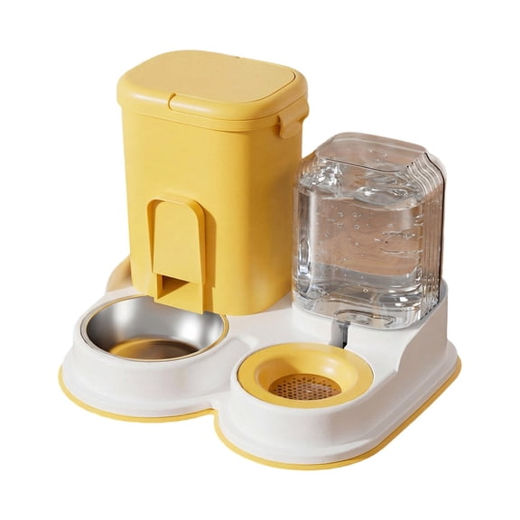 2-in-1 Automatic Pet Feeder & Water Dispenser - Yellow - Elevated Food & Water Station with Stainless Steel Bowl for Cats & Small Dogs (2000ml Capacity)