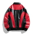 thumbnail image 5 of HOOMEUMY Mens Patchwork Faux Leather Jacket Workout Drop Shoulder Clothes Fashion 2025 Trendy Colorblocked Coat Turndown Collar Design Zipper Biker Motorcycle Streetwear Jacket Casual Red M, 5 of 8