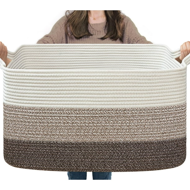 Cesto de Almacenamiento Goodpick 55x38x30 cm Algodón Tejido Marrón Blanco