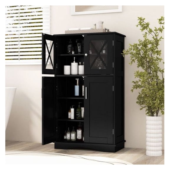 FASCK 4-Door Freestanding Bathroom Floor Cabinet with Adjustable Shelves, Tall Storage Organizer for Toilet & Bathroom, Modern Cupboard for Towels