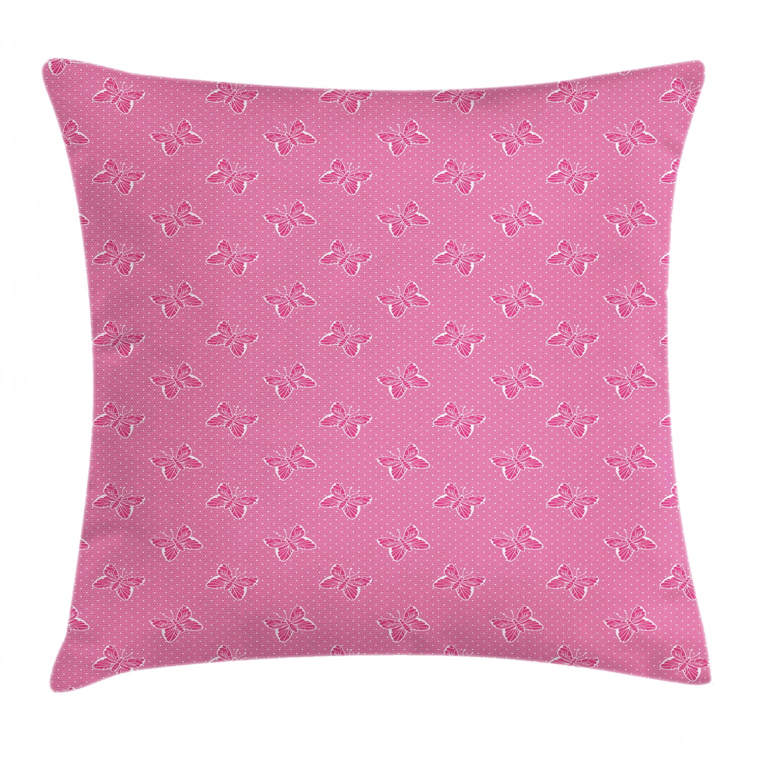 Pink Polka Dots Throw Pillow Cushion Cover, Spots and Butterflies