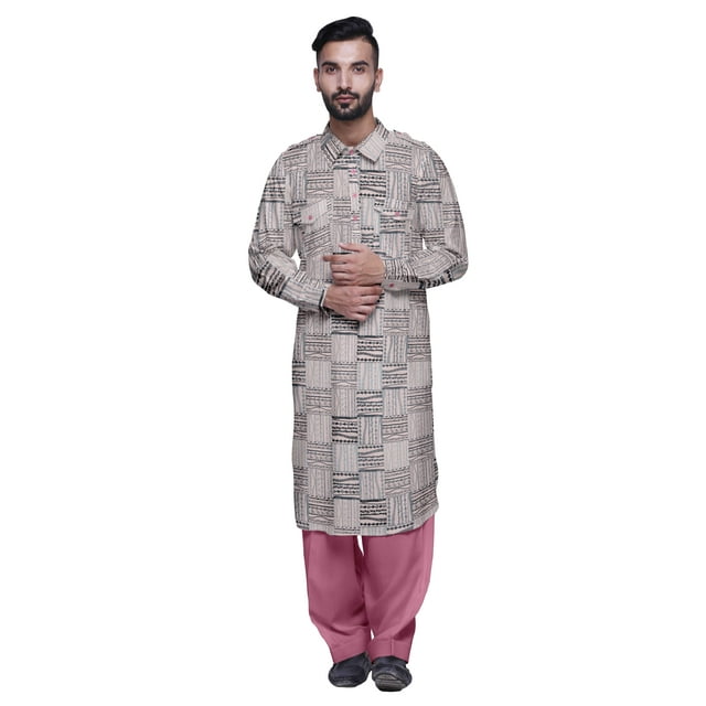 Atasi Mens Rayon Pathani Kurta Solid Salwar Set Printed Punjabi Kurta For Men
